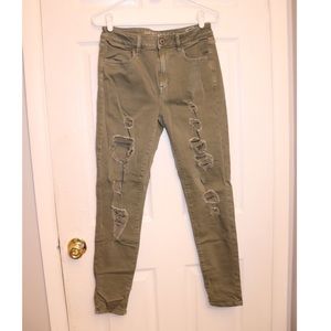 AE Army Green Ripped Skinny Jeans